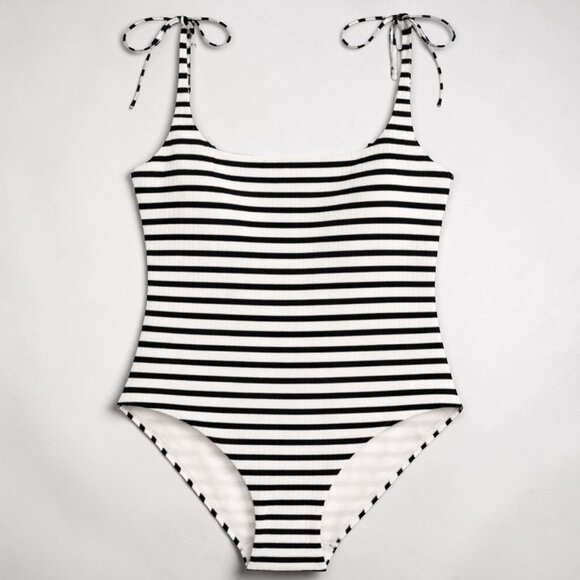 & Other Stories Other - & Other Stories Black White Stripes One Piece Swimsuit Tie Shoulder Size 12